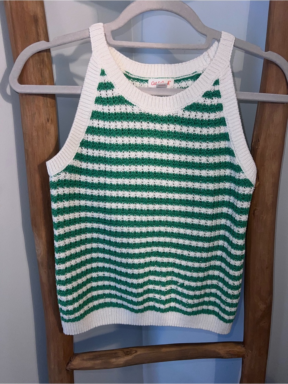 💚Cat & Jack Green and White Striped Sleeveless Knit Tank